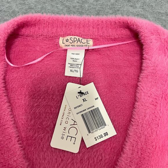 L Space Daydreamin Button Front Cardigan Barbie Pink Knit Fuzzy Cozy XL Coquette - Picture 6 of 11